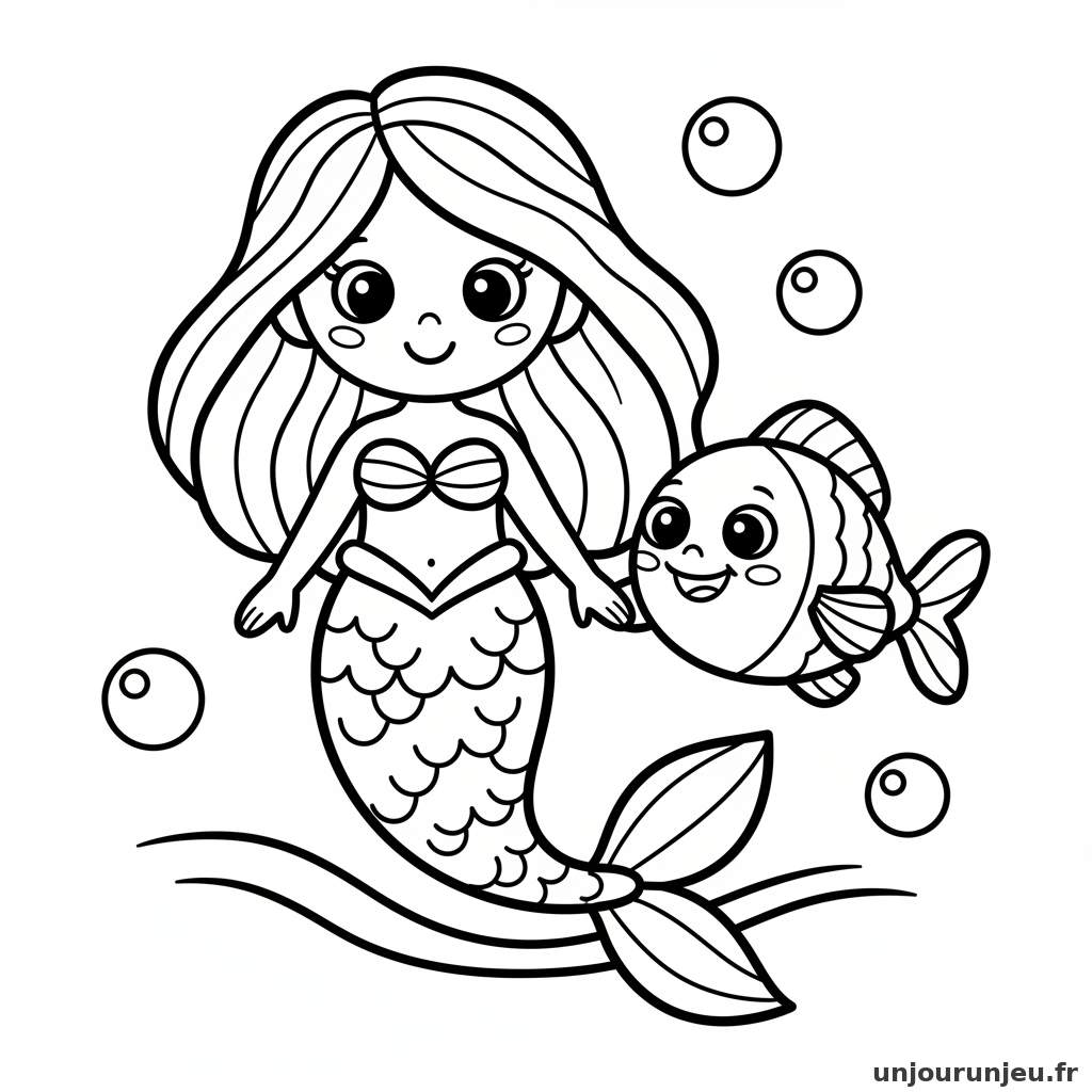 Coloriage Sirene Sirene Poisson Ami 05