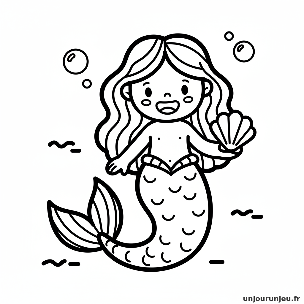 Coloriage Sirene Sirene Souriante Longue Queue 01