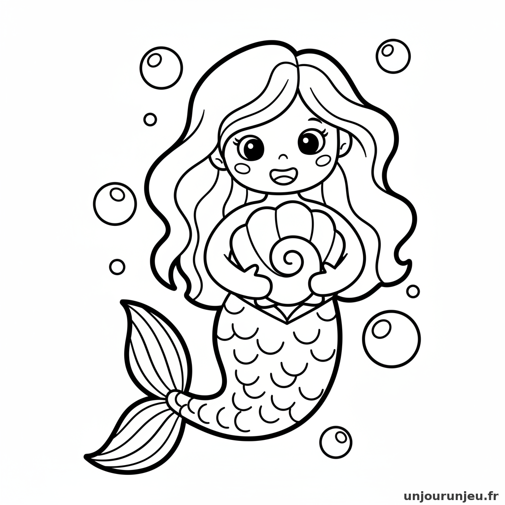 Coloriage Sirene Sirene Tient Coquille 03
