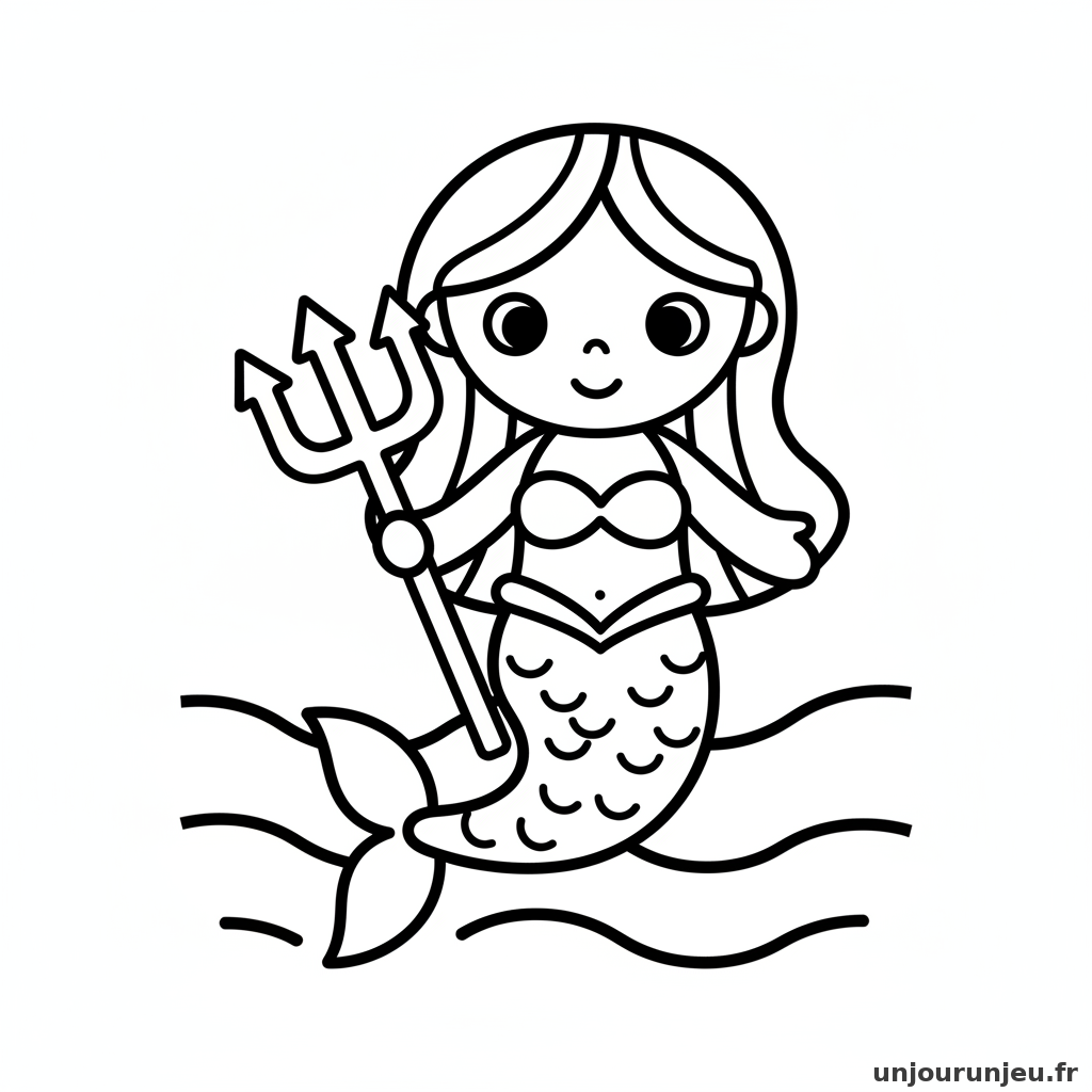 Coloriage Sirene Sirene Tient Trident 10