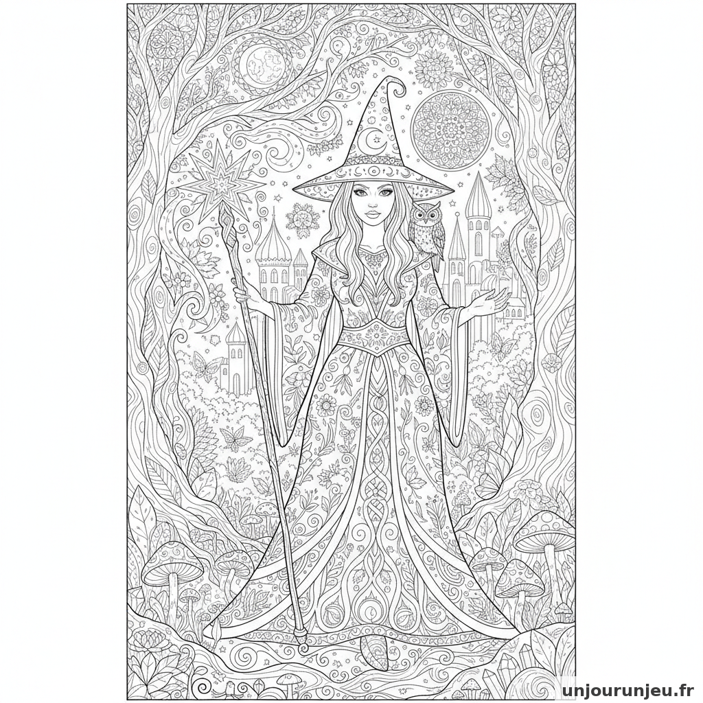 Coloriage Sorciere Sorciere Baguette Magique 06