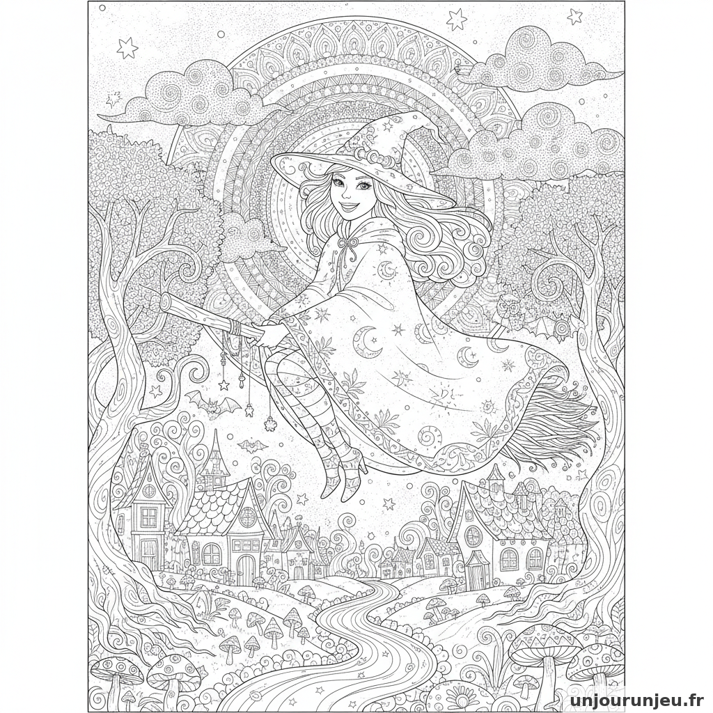Coloriage Sorciere Sorciere Balai 01
