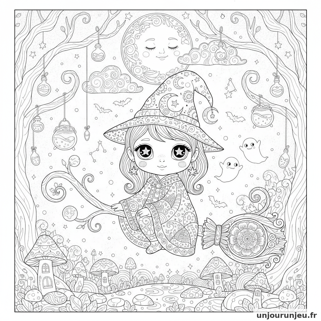 Coloriage Sorciere Sorciere Bebe Kawaii 15