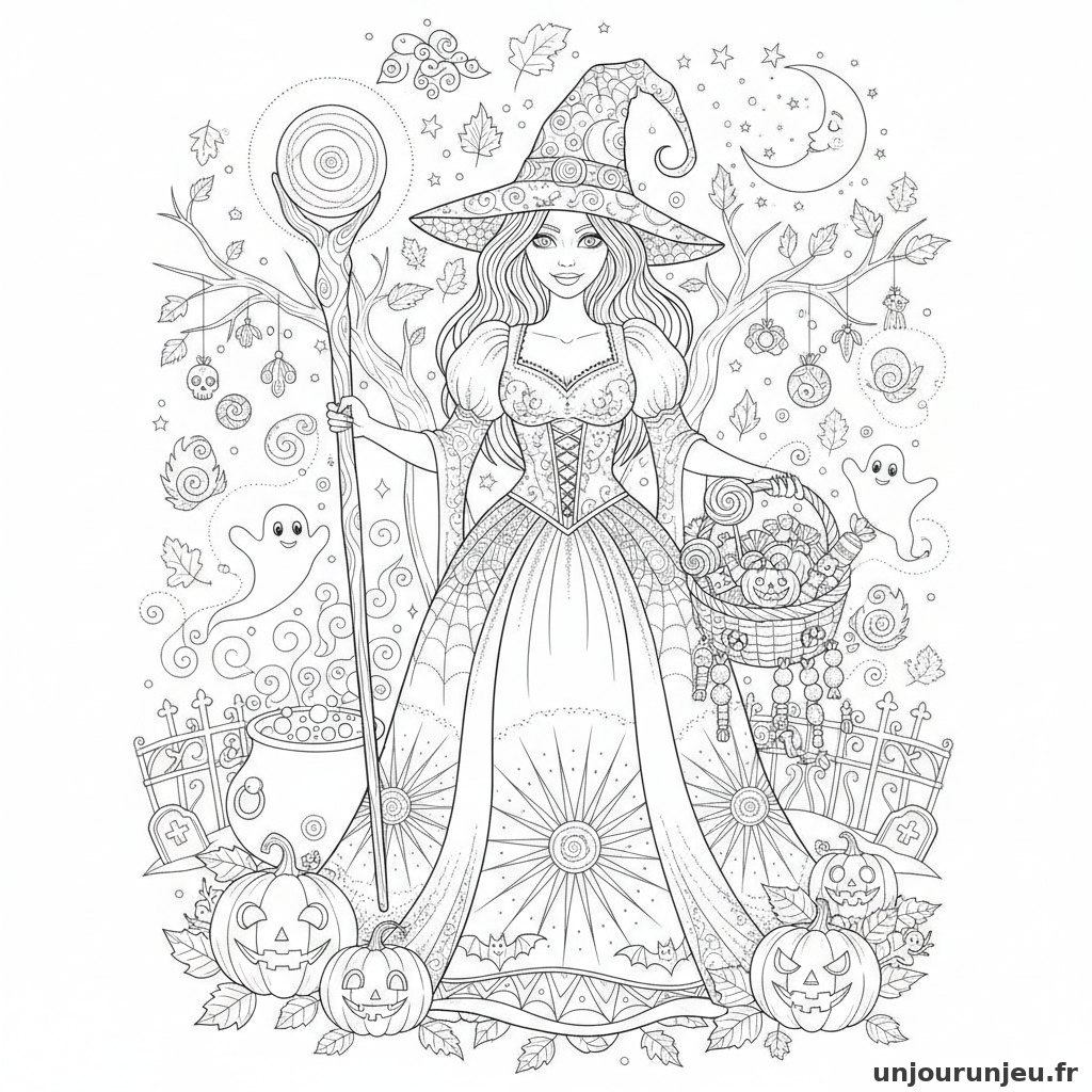 Coloriage Sorciere Sorciere Bonbons Halloween 19