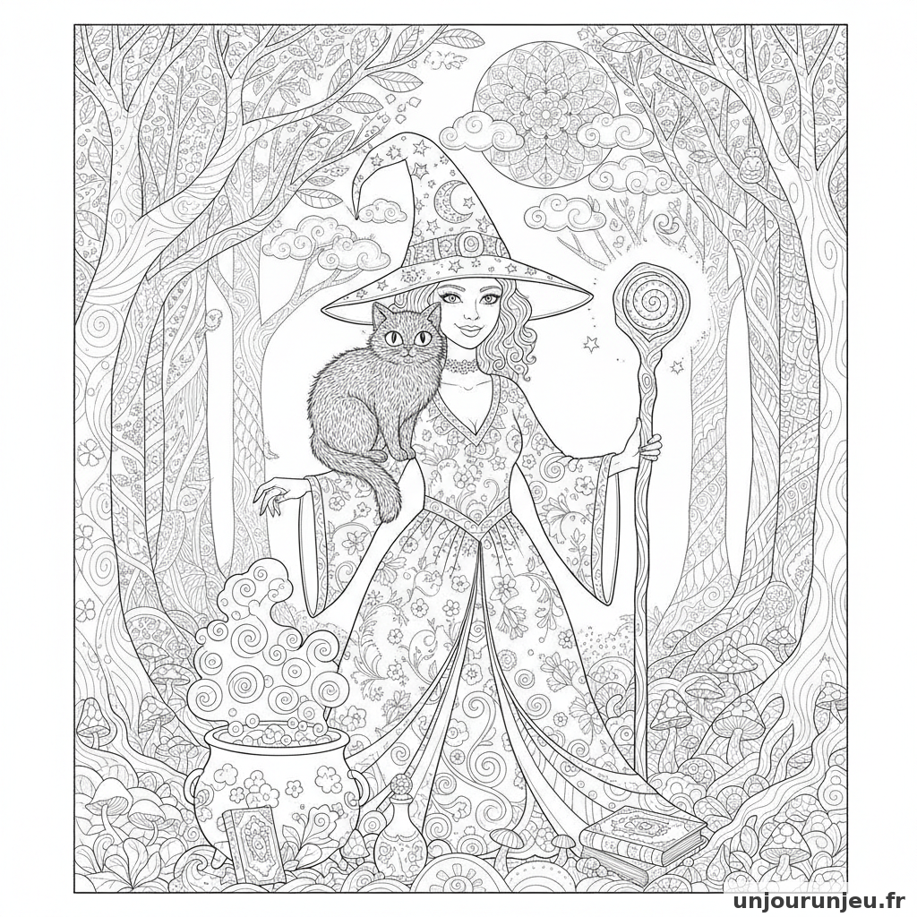 Coloriage Sorciere Sorciere Chat Noir 03