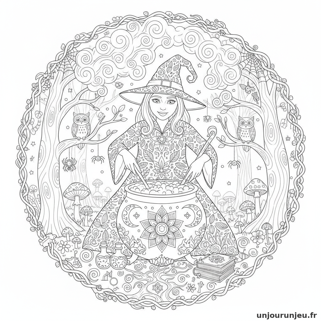 Coloriage Sorciere Sorciere Chaudron 02