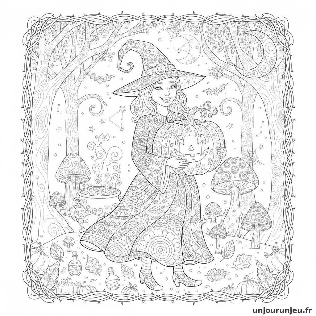 Coloriage Sorciere Sorciere Citrouille 07