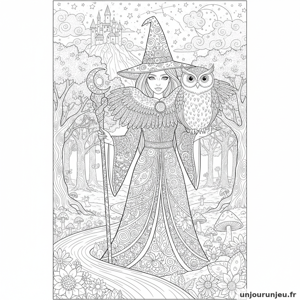 Coloriage Sorciere Sorciere Hibou 10
