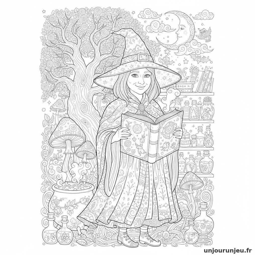 Coloriage Sorciere Sorciere Livre Sorts 08