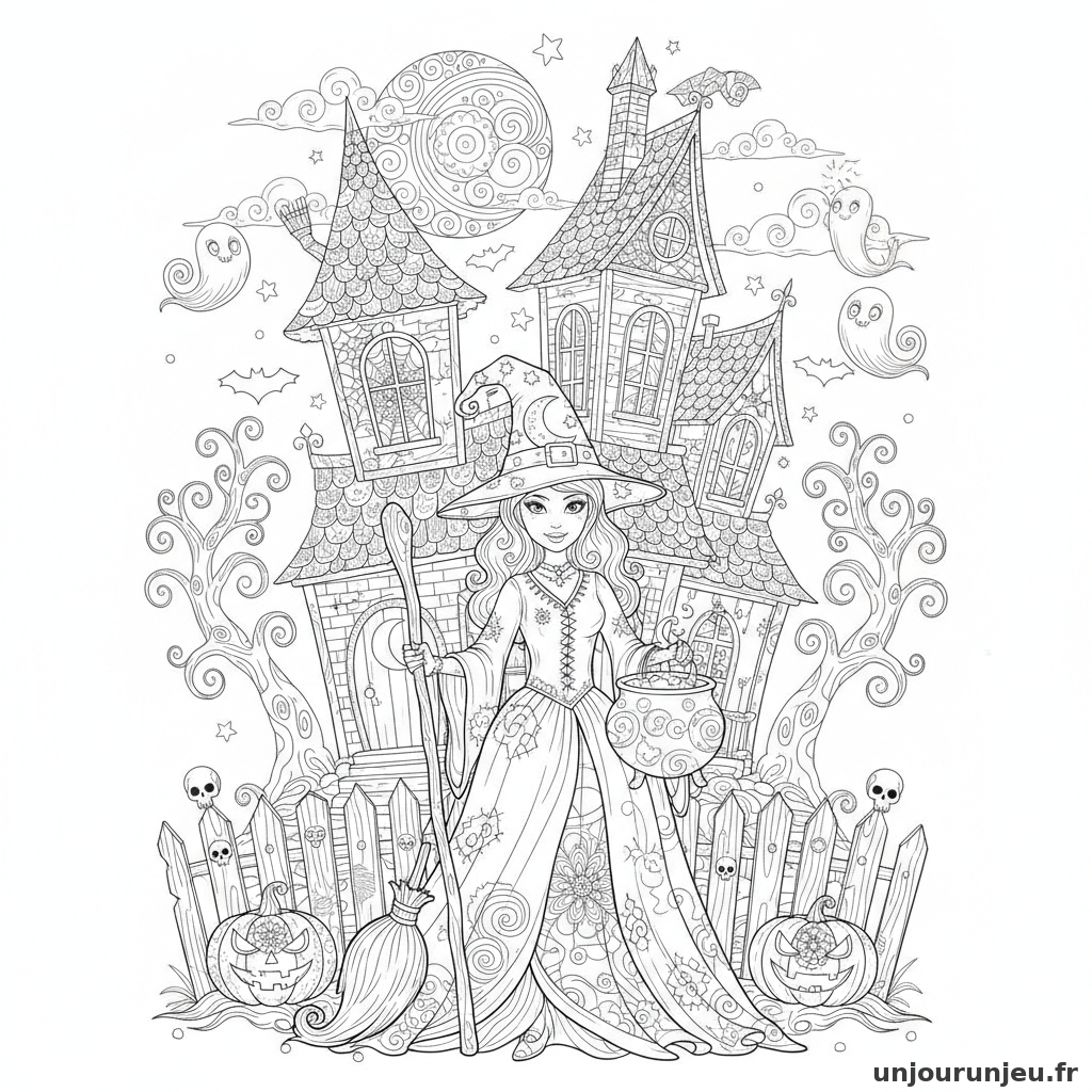 Coloriage Sorciere Sorciere Maison Hantee 13