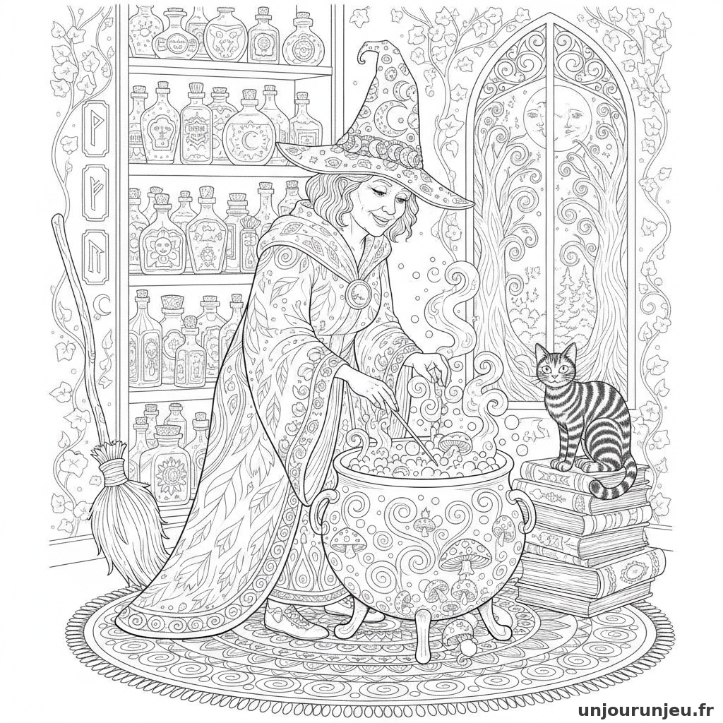 Coloriage Sorciere Sorciere Preparant Potion 05