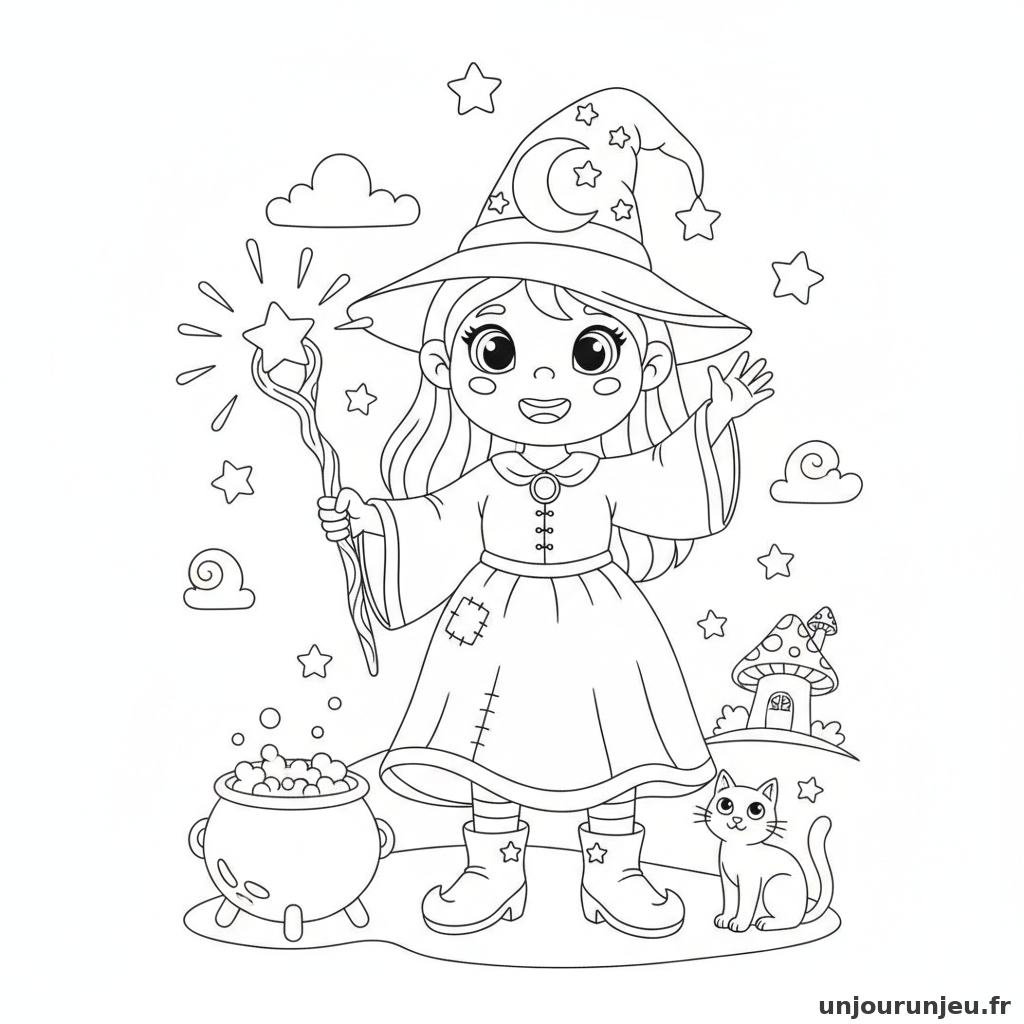 Coloriage Sorciere Sorciere Baguette Magique 06