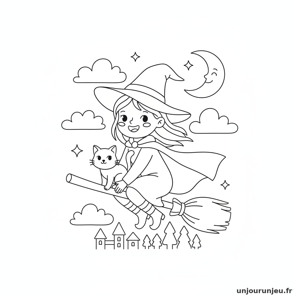 Coloriage Sorciere Sorciere Balai 01