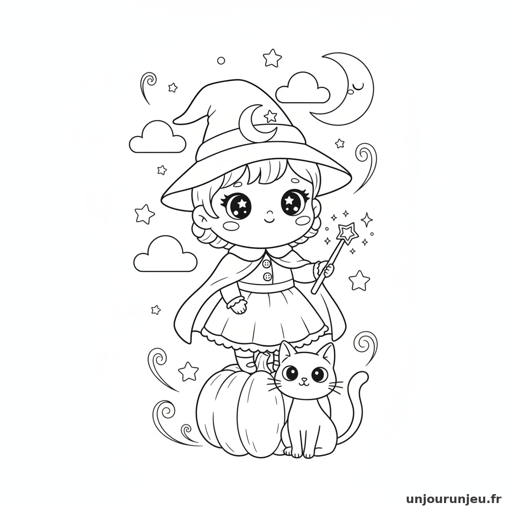 Coloriage Sorciere Sorciere Bebe Kawaii 15