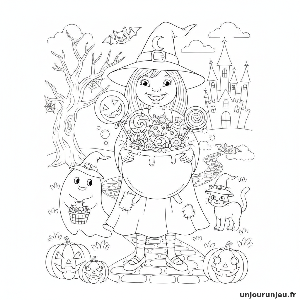 Coloriage Sorciere Sorciere Bonbons Halloween 19