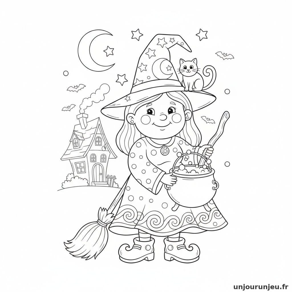 Coloriage Sorciere Sorciere Chapeau Pointu 04