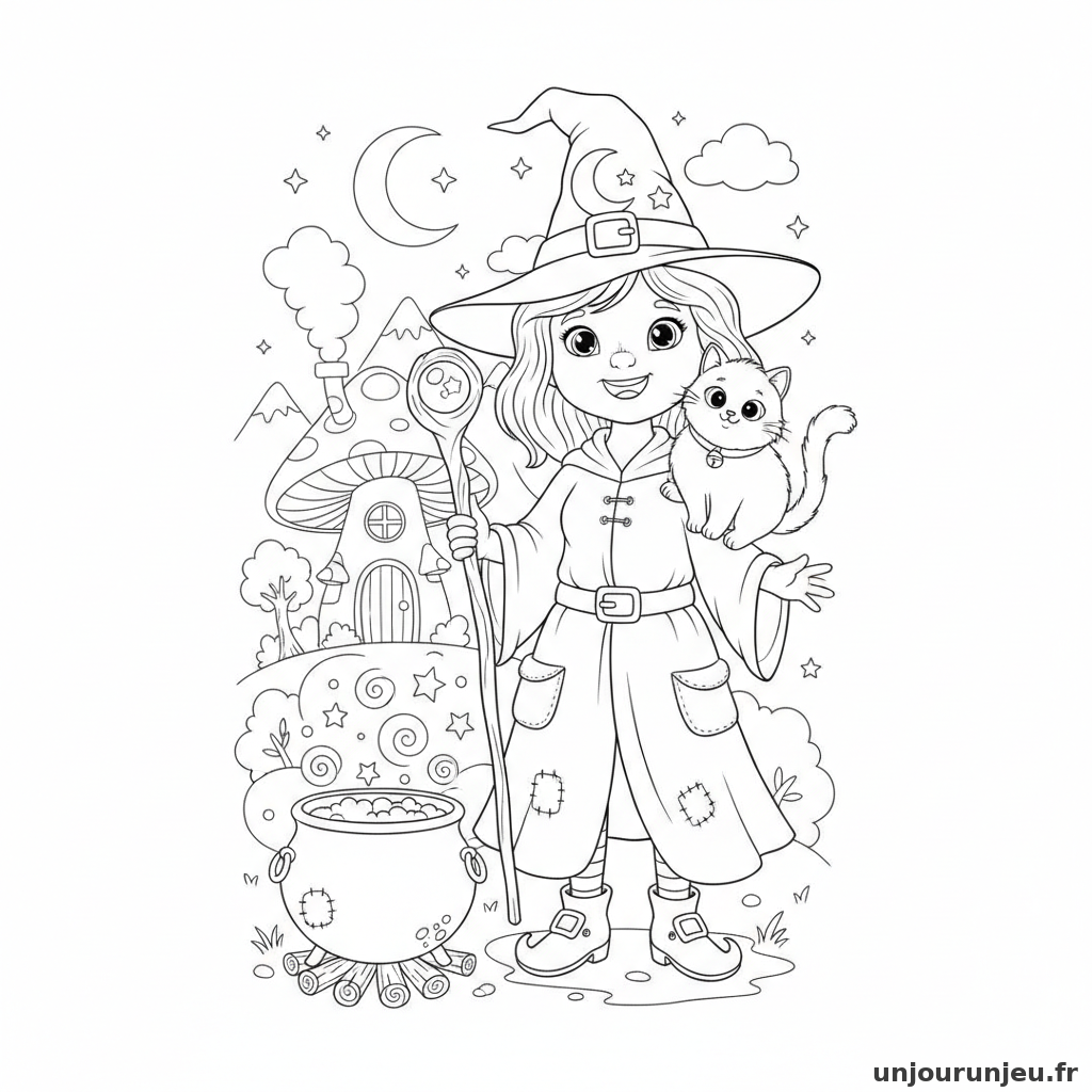 Coloriage Sorciere Sorciere Chat Noir 03