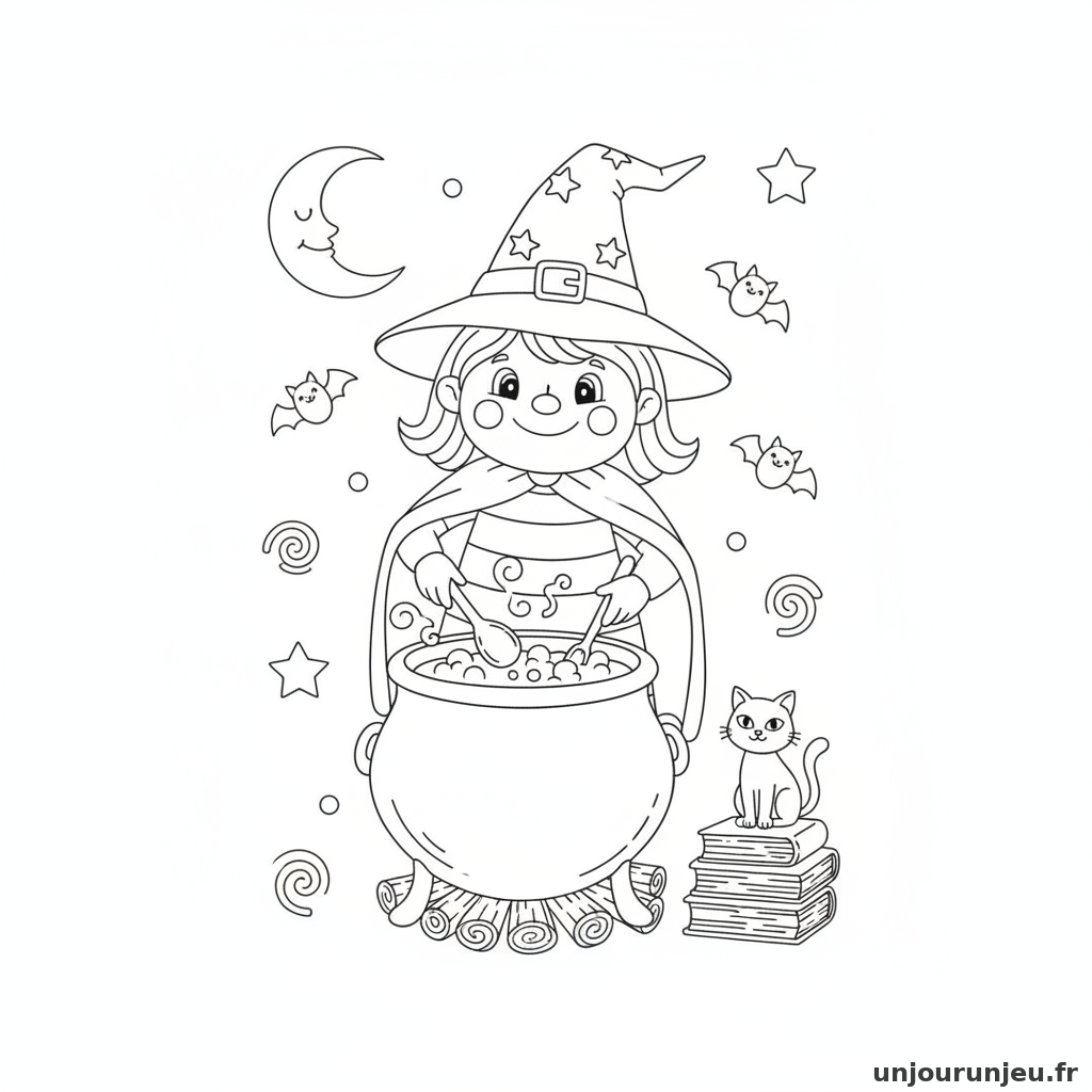 Coloriage Sorciere Sorciere Chaudron 02