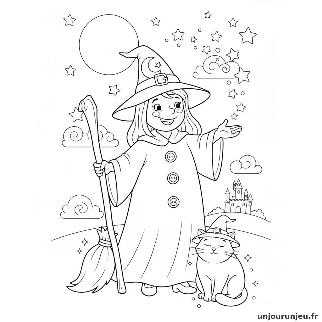 Coloriage Sorciere Sorciere Etoiles Lune 12