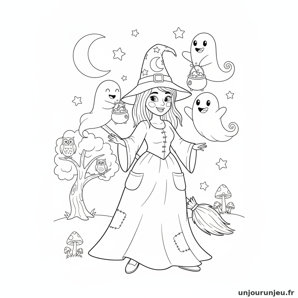 Coloriage Sorciere Sorciere Fantomes 16