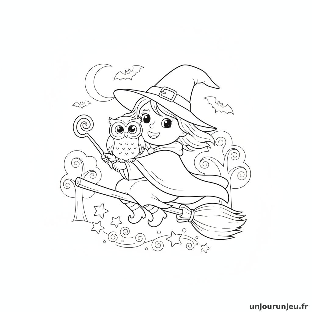 Coloriage Sorciere Sorciere Hibou 10