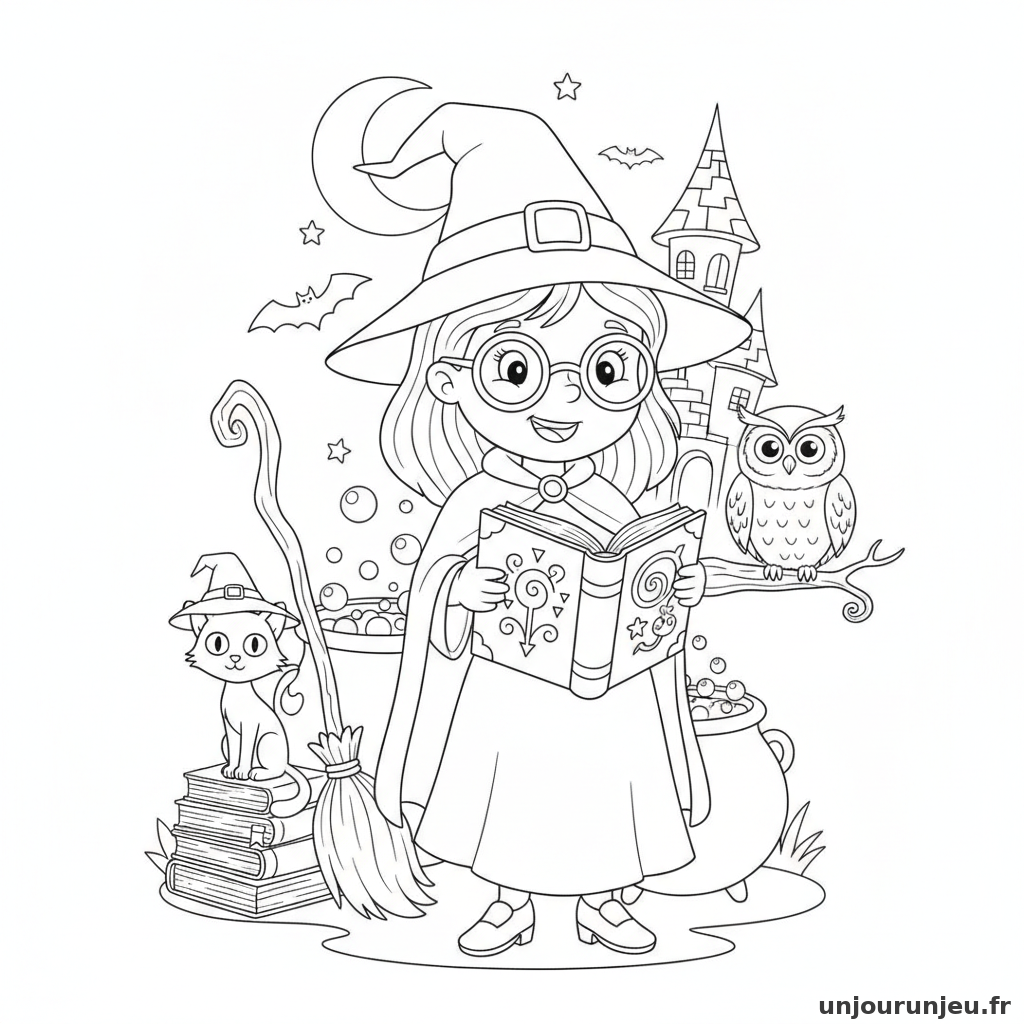 Coloriage Sorciere Sorciere Livre Sorts 08