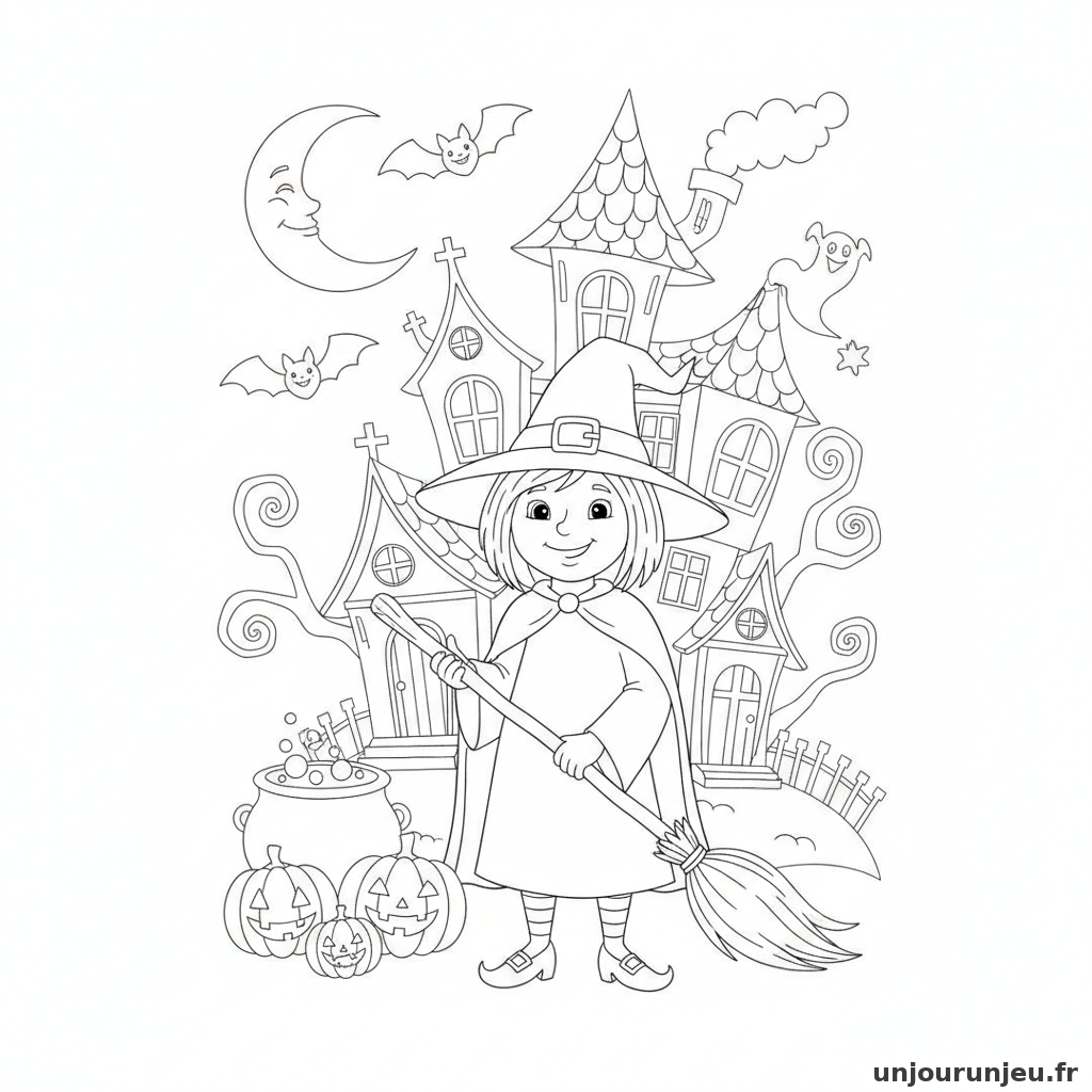 Coloriage Sorciere Sorciere Maison Hantee 13