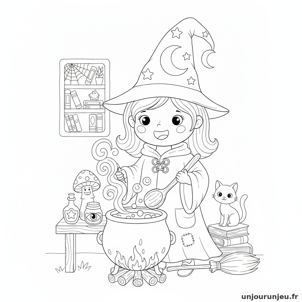 Coloriage Sorciere Sorciere Preparant Potion 05