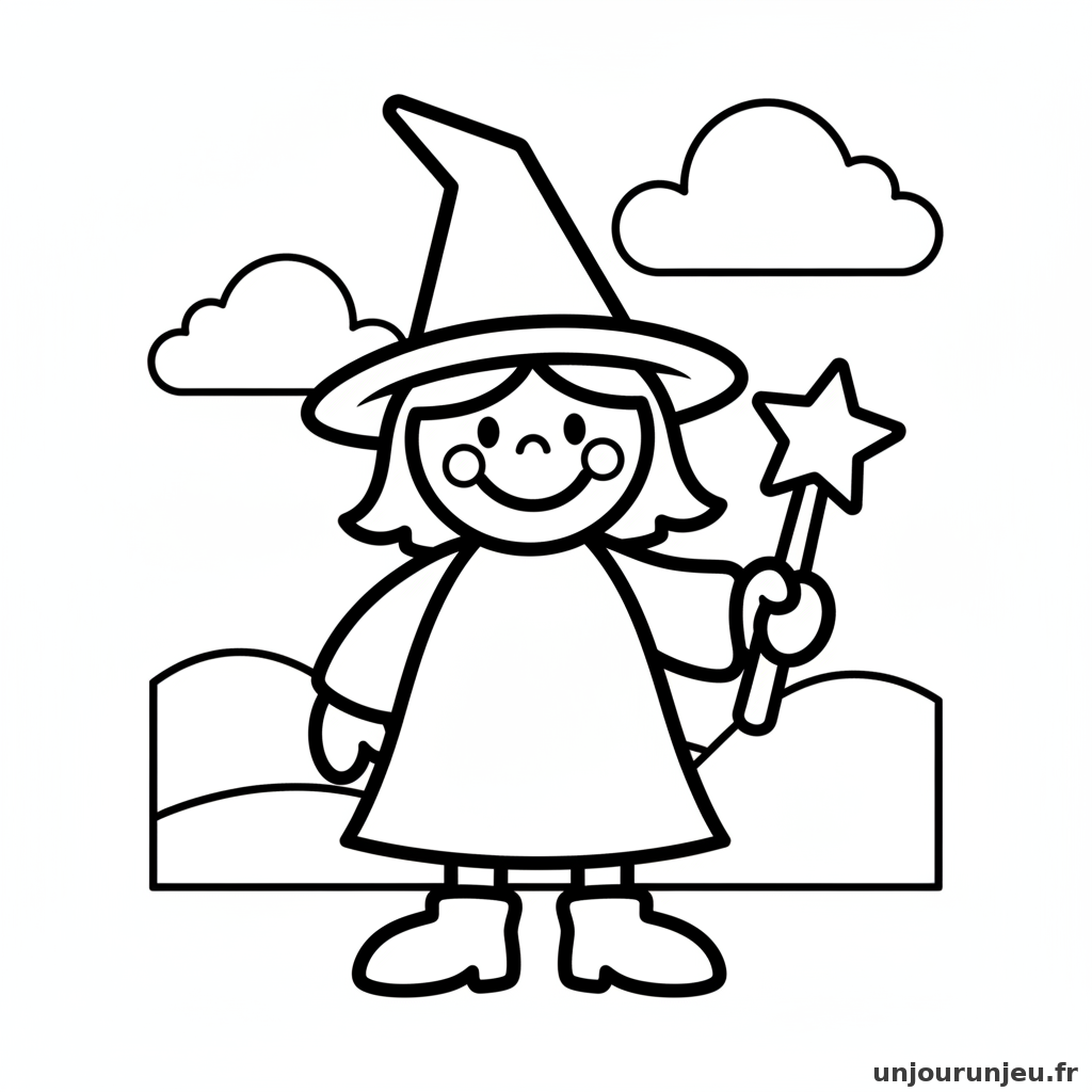 Coloriage Sorciere Sorciere Baguette Magique 06