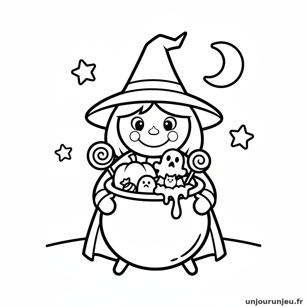 Coloriage Sorciere Sorciere Bonbons Halloween 19