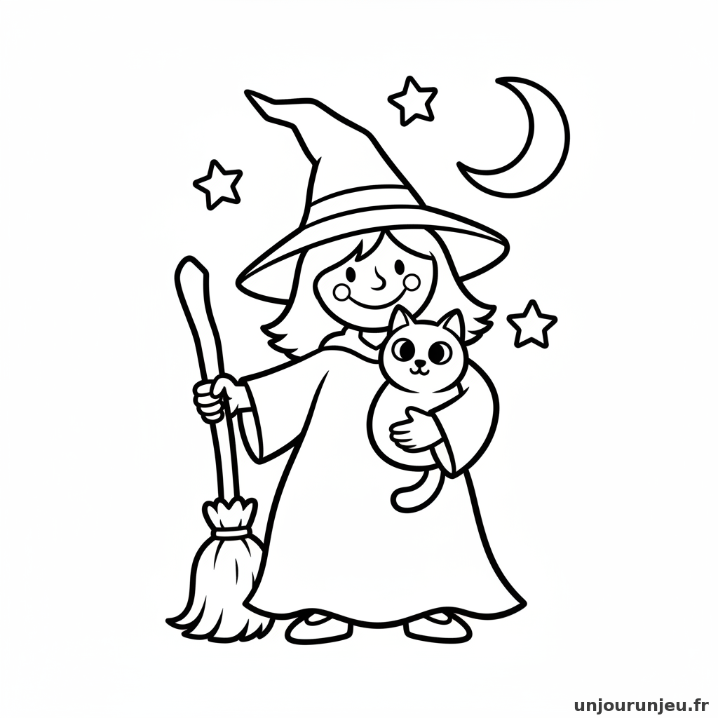Coloriage Sorciere Sorciere Chat Noir 03