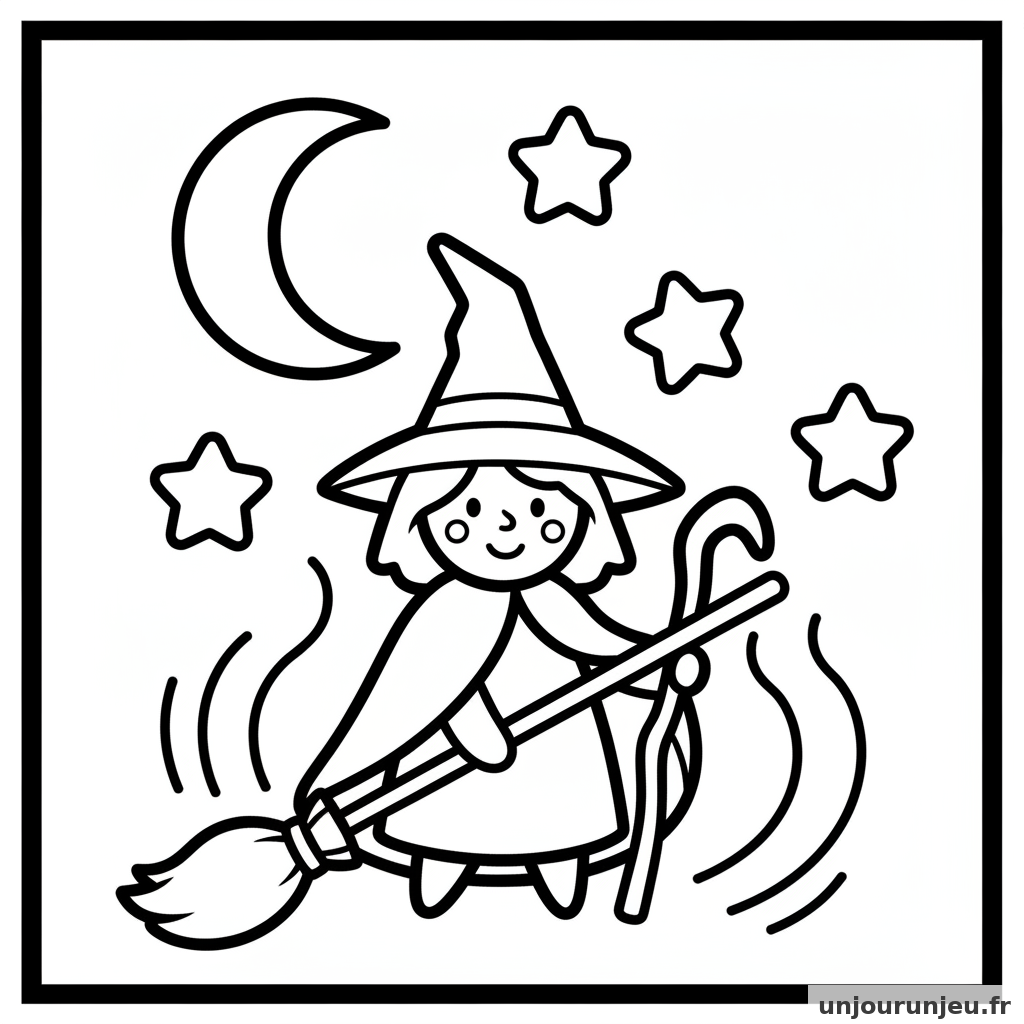 Coloriage Sorciere Sorciere Etoiles Lune 12