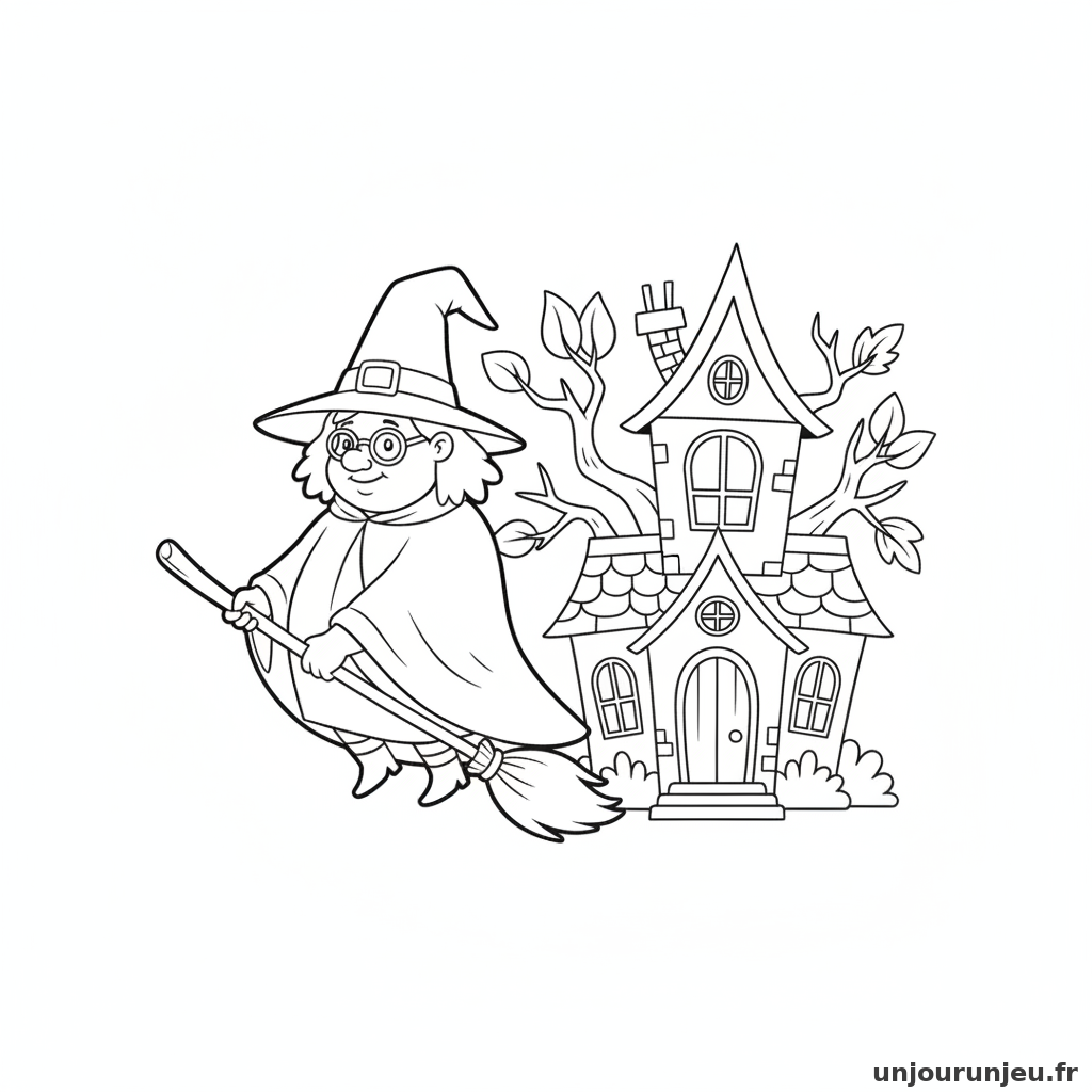 Coloriage Sorciere Sorciere Maison Hantee 13