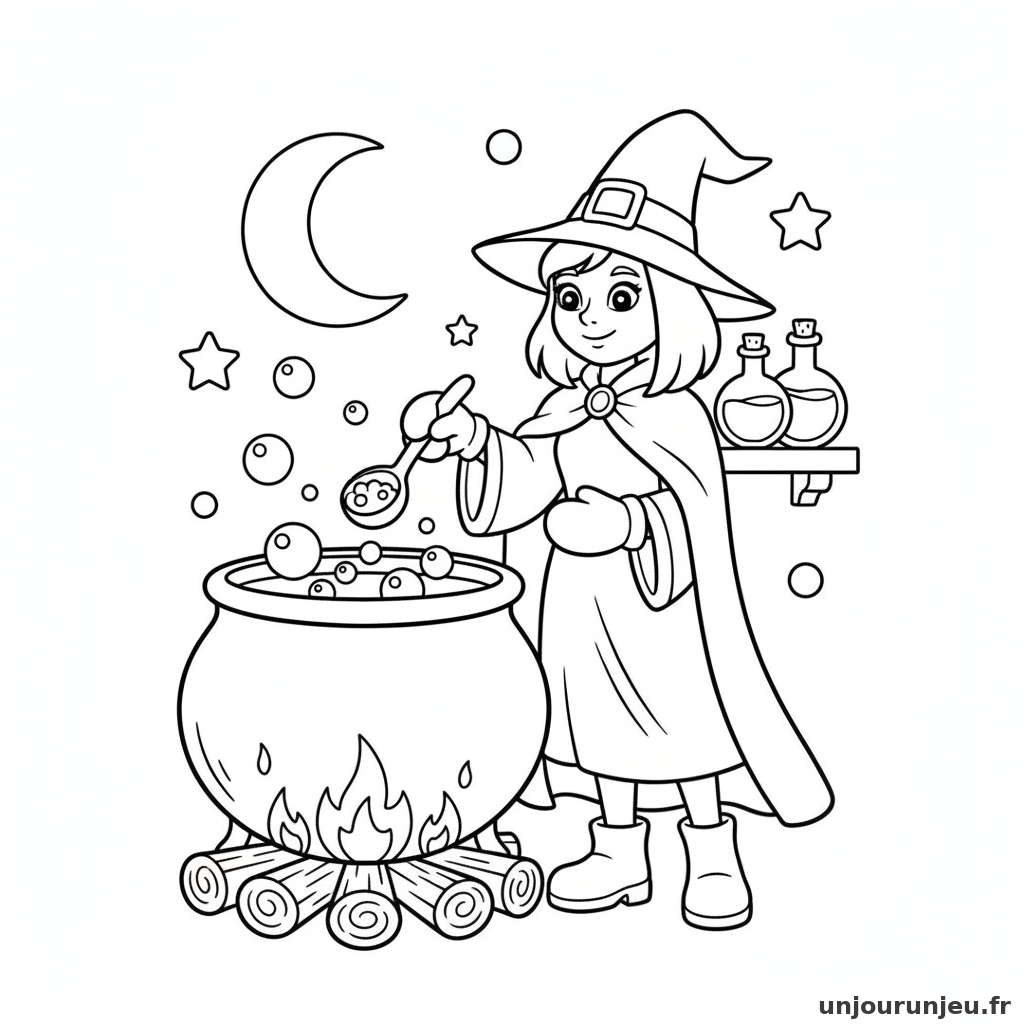 Coloriage Sorciere Sorciere Preparant Potion 05