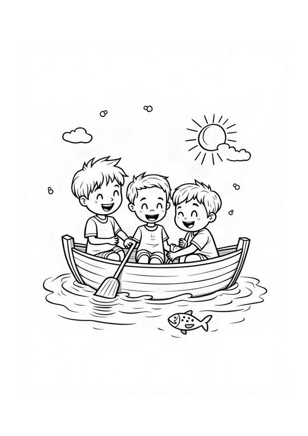 Coloriage 2 : Les enfants dans le bateau