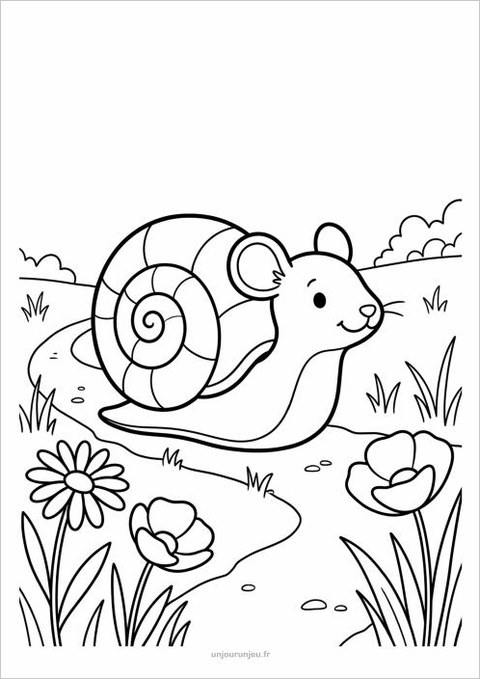 Coloriage 2 : la souris transformée en escargot