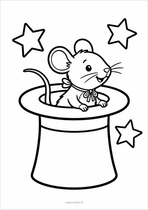 Coloriage 3 : la souris dans le chapeau
