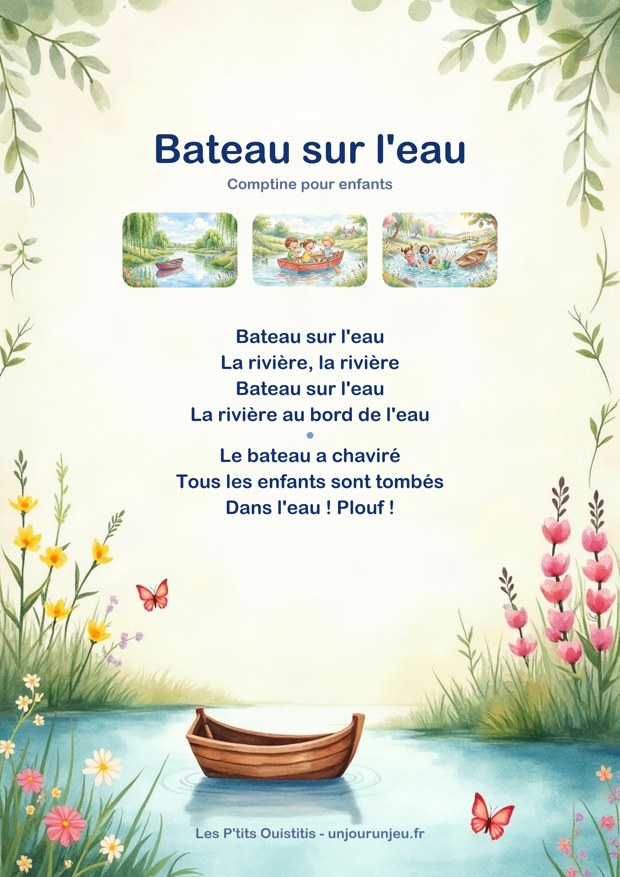 Aperçu des paroles illustrées en couleur de Bateau sur l'eau au format PDF