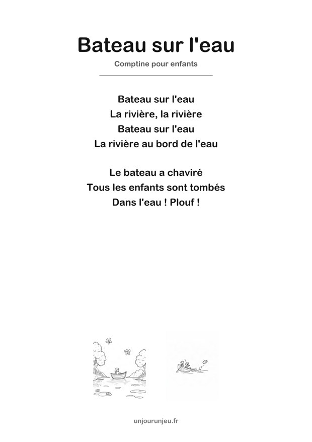Aperçu des paroles en noir et blanc de Bateau sur l'eau au format PDF